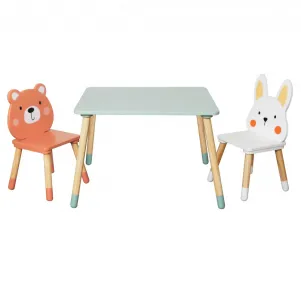 Детска дървена маса с 2 столчета GINGER HOME - Мече и Зайче, комплект за игра и учене