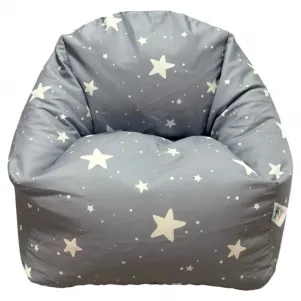 Детско пуф кресло GINGER HOME Little Stars, 100% памук, сив барбарон със звезди, 55x44x55 см
