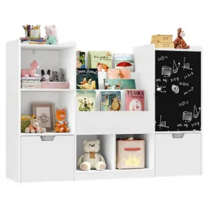 Детски Fрганайзер за играчки GINGER HOME с черна дъска, етажерка, 2 чекмеджета и 6 отделения, масивно дърво и MDF, 140x51x80 см.