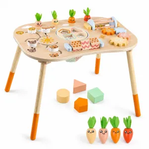 Детска активна маса GINGER HOME, Монтесори център за игра 6в1, масивно дърво, 46x30.5x43.5 см