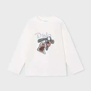 Детска памучна блуза Mayoral за момче в бял цвят с интерактивна щампа Dino