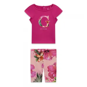 Цикламена тениска G и клин на цветя за бебе момиче Guess