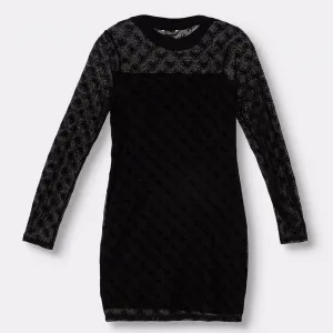 Комбинирана рокля за момиче в черен цвят покрита с лога Guess