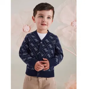 Жилетка за мини момче в тъмно син цвят с контрастни лога Guess