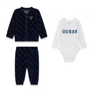 Бебешки тъмносин плюшен комплект от 3 части с боди Guess