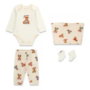 Бебешки памучен комплект от 4 части Guess Eco Bear – Крем / Екрю