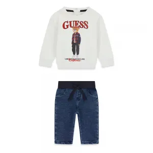 Бебешки комплект от суичър с мече Guess Bear и панталон с деним ефект