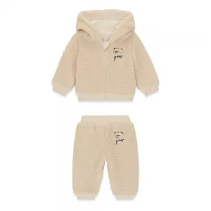 Бебешки кремав пухкав комплект от суичър и долнище с мече Guess Bear