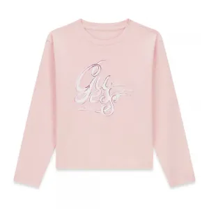 Детска блуза Guess в розово с релефно арт лого