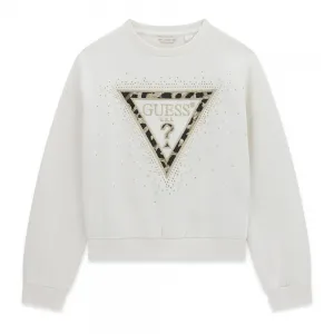 Мръснобяла блуза с леопардово лого и кристали Guess