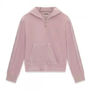 Розов спортен суичър с качулка и блестящи лога Guess