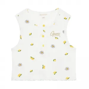 Къс топ за момиче в бял цвят с лимони Guess