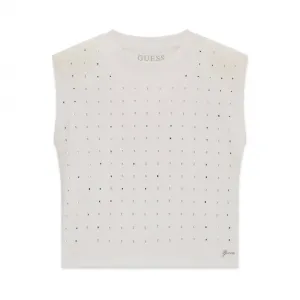 Oversize потник в бяло за момиче с кристали Guess