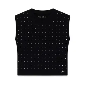 Oversize потник в черно за момиче с кристали Guess