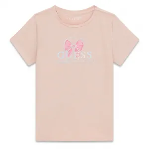 Тениска в розов цвят за момиче с розова панделка Guess