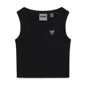 Черен потник рипс за момиче с кристално лого Guess