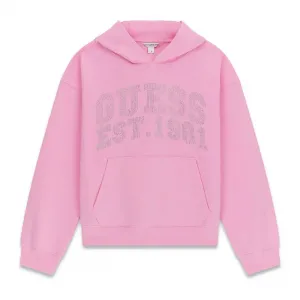 Суичър без цип за момиче с розов цвят с кристален надпис Guess