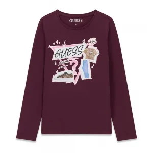 Блуза за момиче във вишнев цвят с цветни щампи Guess