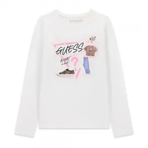 Блуза за момиче в бял цвят с цветни щампи Guess