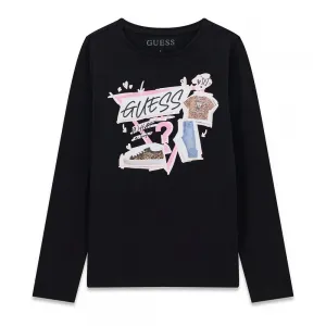 Блуза за момиче в черен цвят с цветни щампи Guess