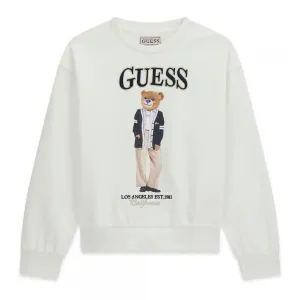Oversize бяла блуза за момиче с цветно мече Guess