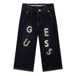 Детски деним дънки с широк крачол и бляскави пайети Guess