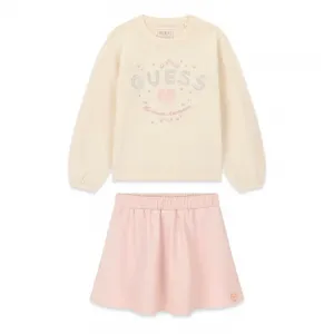 Детски комплект Guess от две части – фин пуловер с бляскаво сърце и кокетна пола