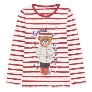 Детска раирана блуза GUESS с дълъг ръкав, мече и надпис Love