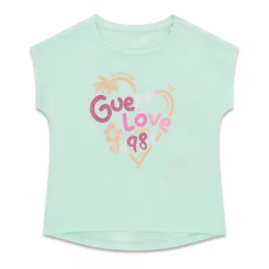 Ментова тениска за мини момиче с цветен надпис Guess