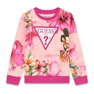 Цикламена блуза за мини момиче с цветя Guess