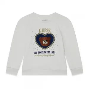 Бяла блуза за мини момиче със сърце и бродирано мече Guess