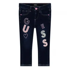 Деним панталон Skinny fit за мини момиче с розови бродирани букви с пайети Guess