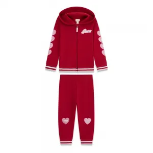 Спортен екип цвят череша за мини момиче с розови детайли и надписи Guess