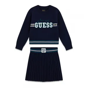 Детски плетен комплект от две части Guess – Тъмносин пуловер с плисирана пола
