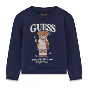 Тъмно синя спортна блуза за мини момиче с цветно мече Guess