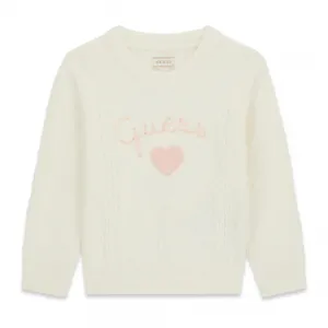 Детски плетен пуловер Guess Heart & Diamond – Екрю