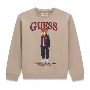 Детска памучна блуза Guess Bear – бежова с мече
