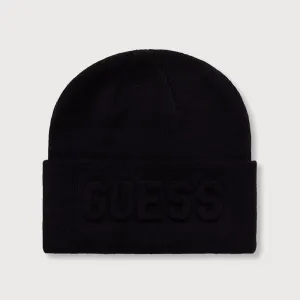 Детска плетена шапка Guess Maxi Logo – черна 