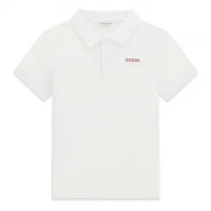 Поло тениска за момче в бял цвят с малък надпис Guess
