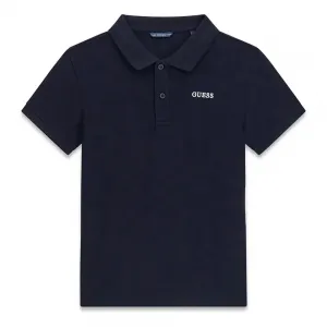 Поло тениска за момче в тъмносин цвят с малък надпис Guess