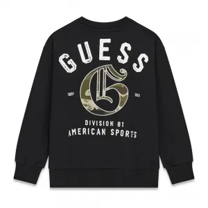 Oversize блуза за момче в черен цвят с цветна щампа на гърба Guess