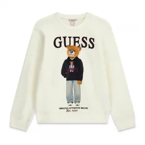 Спортна блуза в мръснобял цвят за момче с цветно мече Guess