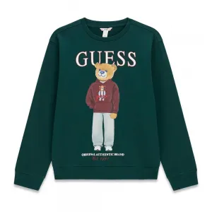 Спортна блуза в зелен цвят за момче с цветно мече Guess