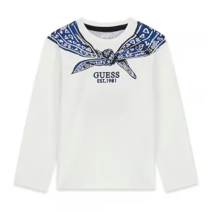 Детска памучна блуза с дълъг ръкав Guess Bandana – бяла с принт бандана
