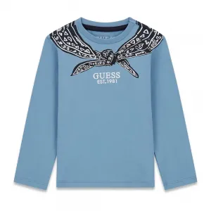 Детска памучна блуза с дълъг ръкав Guess Bandana – светлосиня с принт бандана
