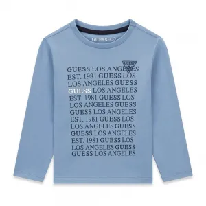 Светлосиня детска блуза GUESS с дълъг ръкав и повтарящо се лого