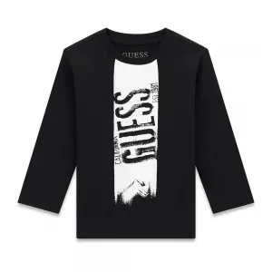 Черна детска блуза GUESS с дълъг ръкав и вертикално лого 