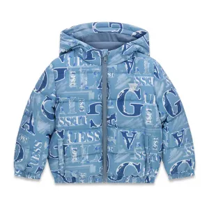 Детско зимно яке Guess Monogram All-Over – синьо с принт лога