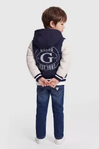 Детско зимно яке Guess Varsity Block – тъмносиньо с бежови ръкави