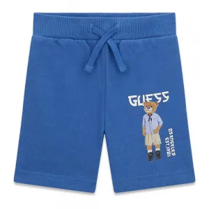 Къси спортни панталони за мини момче в ярко син цвят с мече Guess